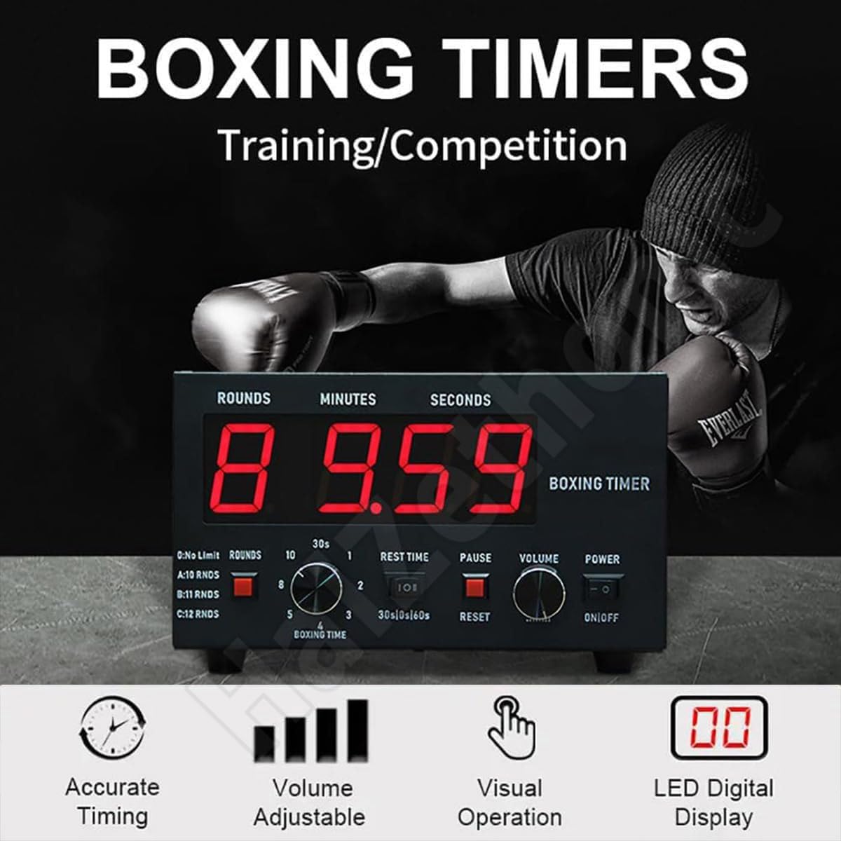 Przenośny Timer Bokserski,Profesjonalny Timer Siłowni,Wybieralny Czas Treningu Powtórzenia Cyklu,Regulowany Dźwięk Timera Interwałowego Muay Thai/Mma/Kickboxingu Blue