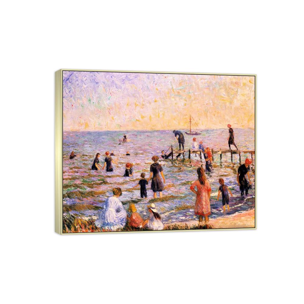 SDYSKKUG William Glackens Canvas Wall Art Prints for Living Room. Bathing 60x50cm Silver Frame