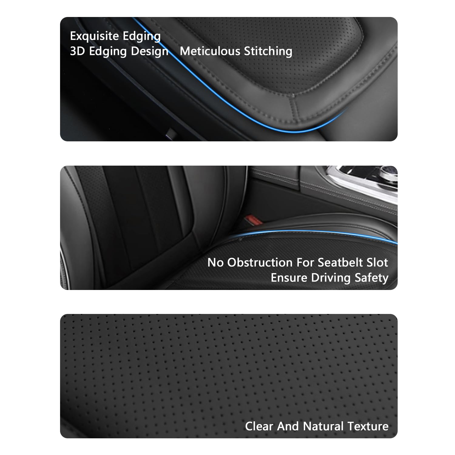 TOPABYTE Cuscino Sedile Auto Pelle Nappa, Cuscino Ergonomico per Sedile Auto in Memory Foam, Cuscinetti Coprisedile Universale Ideale per Auto, Ufficio, Sedia a Rotelle, Nero, 2 Pezzi