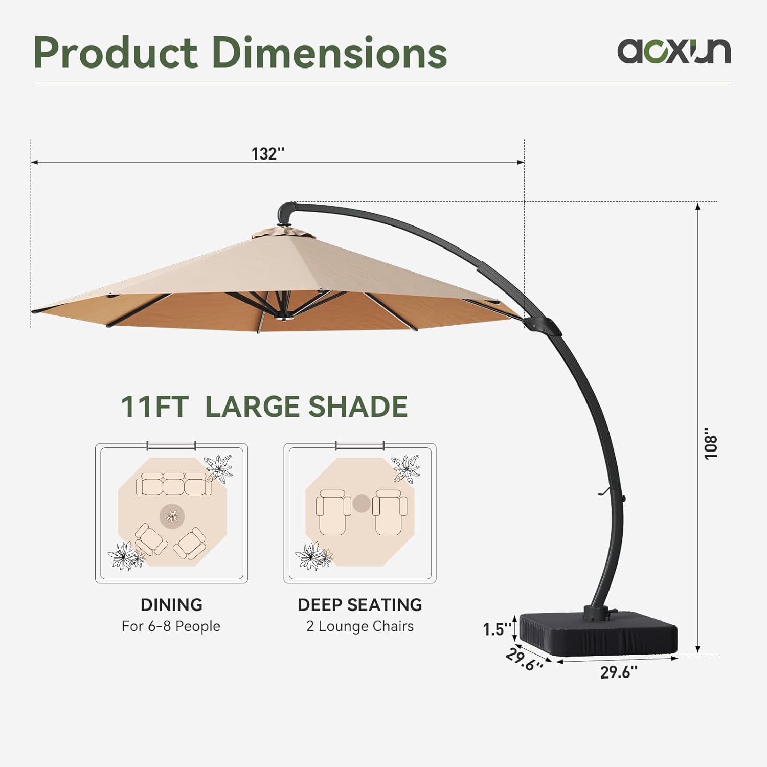 Aoxun 11 FT Cantilever Umbrella with Base Included, Patio Large Aluminum Offset Umbrella Windproof with 360°Rotation, Heavy Duty Frame for Outdoor, Pool, Deck and Garden - Image 4