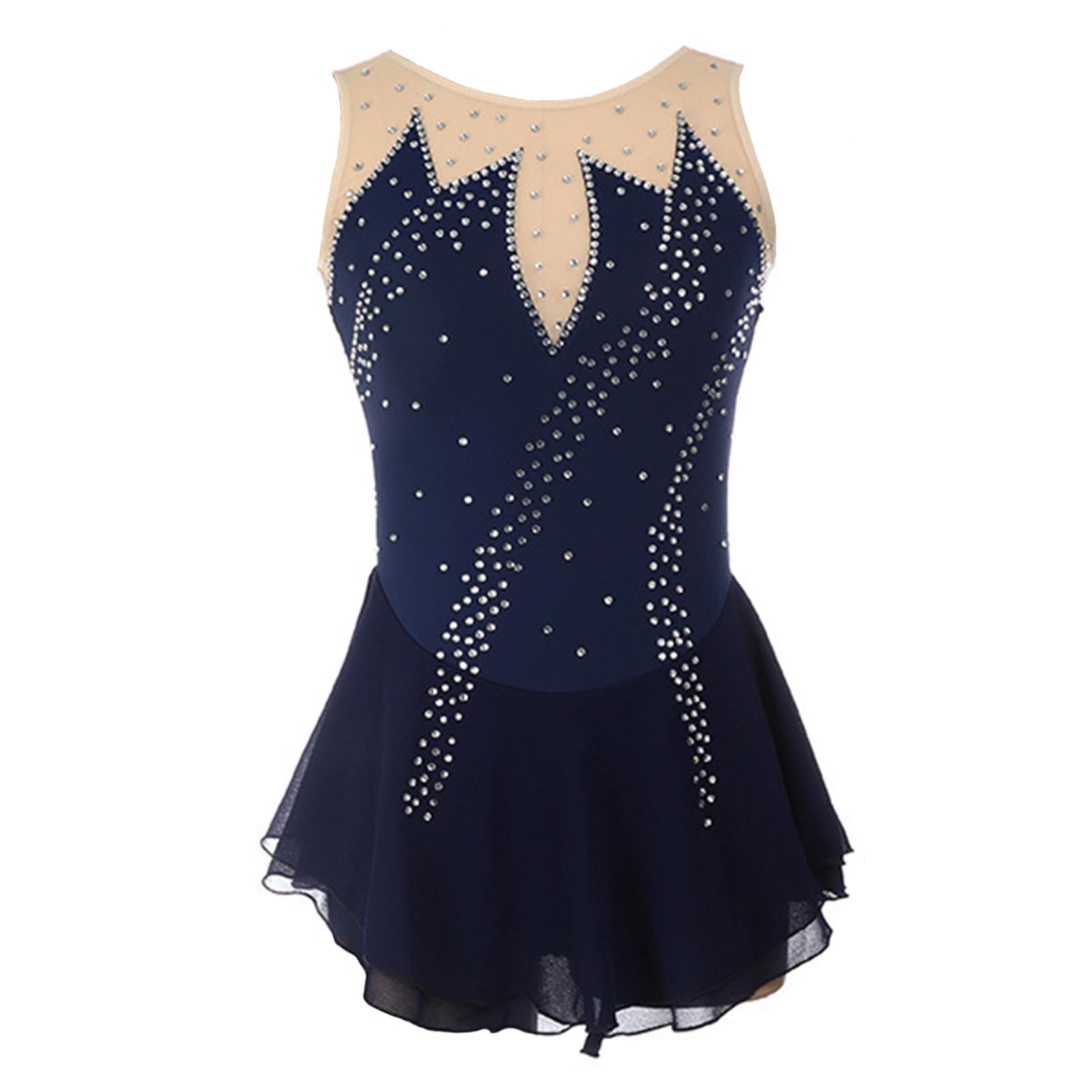 Vestito da Pattinaggio Artistico con Diamanti, Body da Balletto Danza Vestito da Ballo, Chiusura con Gancio Posteriore, per Ragazze Ad Alta Elasticità