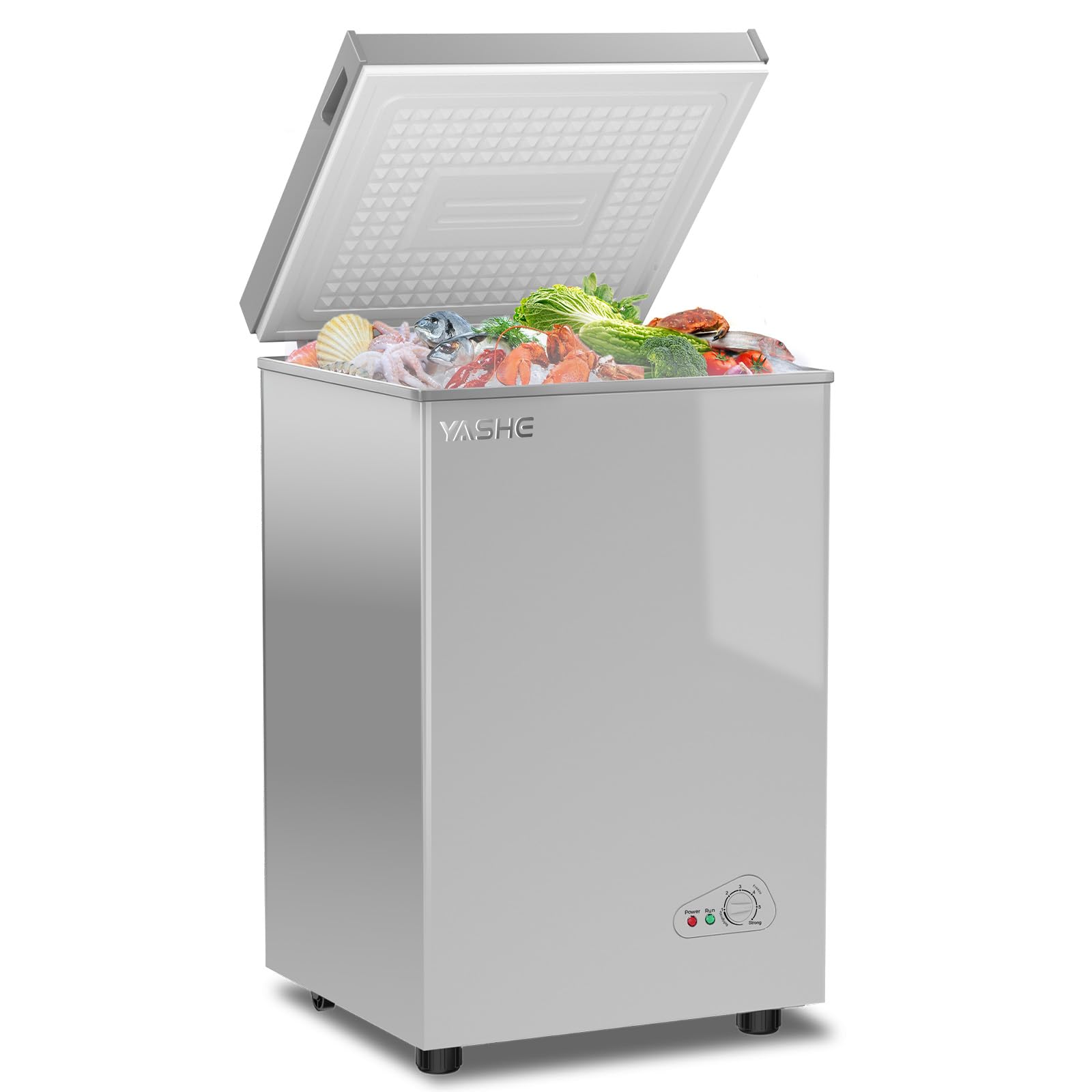 YASHE Congélateur coffre 100L, pose libre, Gris | 2 paniers amovibles, 6 niveaux de température, faible consommation d'énergie et fonctionnement silencieux de 45 dB