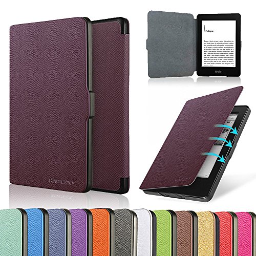 HAOCOO Ultra Slim Leather Smart Case Cover Build in Magnetic [Auto Sleep/Wake] Function for All-New Kindle Paperwhite 2012, 2013, 2015 Versions (Not fit All-New Paperwhite 10th Generation)(Purple)