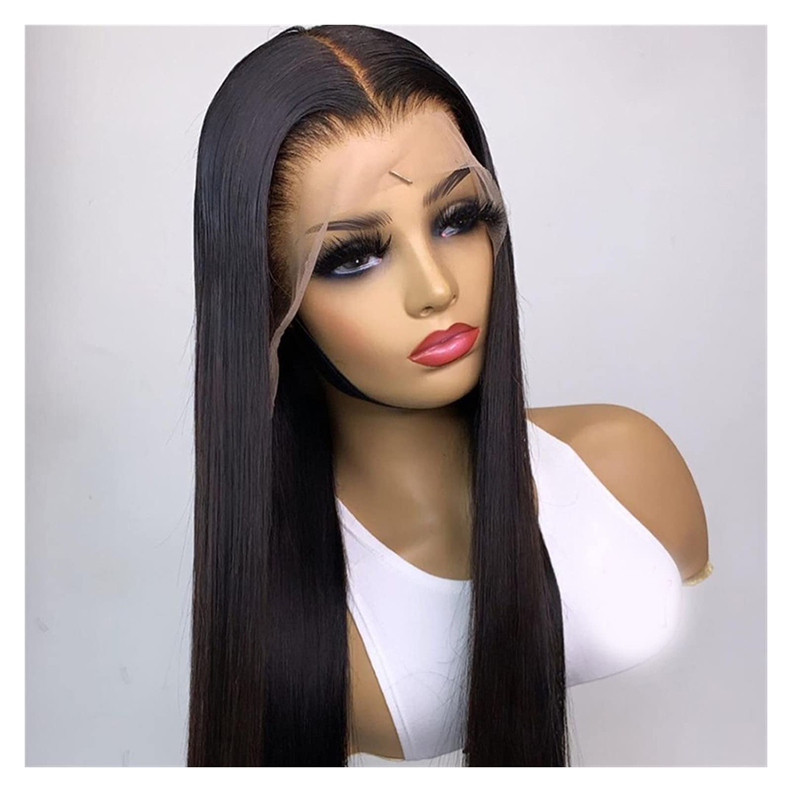 Wigs Hair حريري مستقيم الدانتيل الجبهة الباروكة الاصطناعية الطبيعية السوداء للنساء السود تأثيري غلويليس طويل مقاومة للحرارة شعر مستعار ديلي شعر الطفل