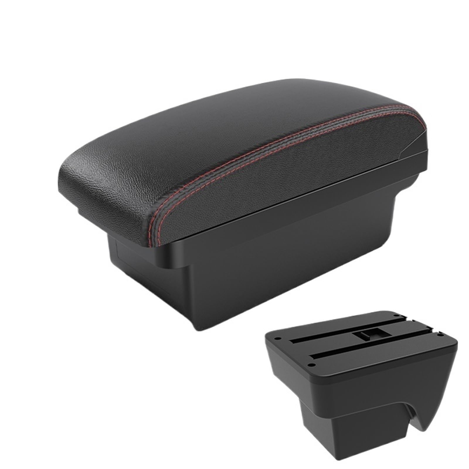 POZMNGTI Armrest Compartment Fit For SEAT IBIZA Car Armrest Modification Multifunctional Double-layer Storage Box With USB Charging Accessori(A1 Black red NO USB)