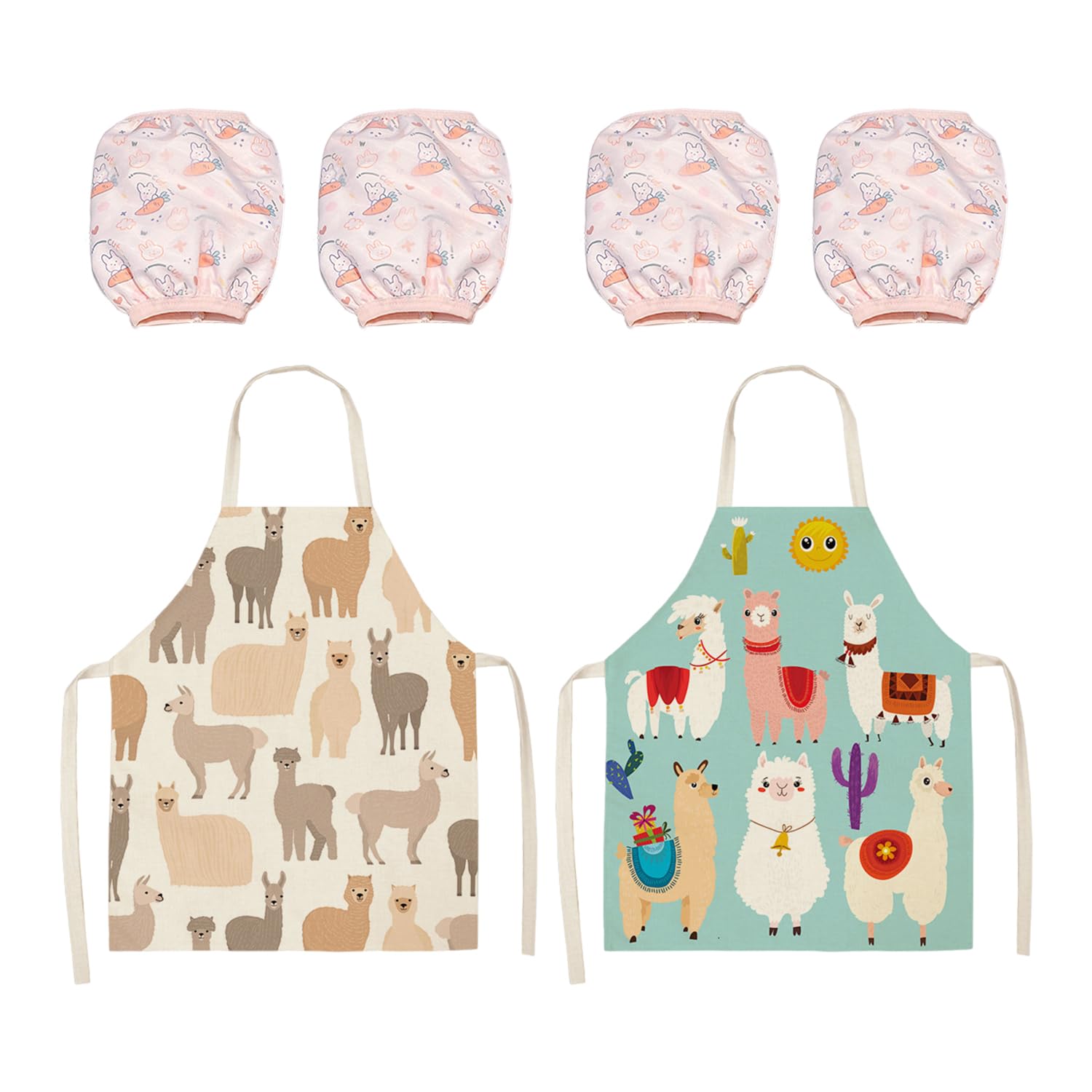 2 Aprons, 2 works of Anti-Fouling Sleeves, Children's Cooking Aprons, Painting Anti-Fouling Props, Cute Animal Aprons