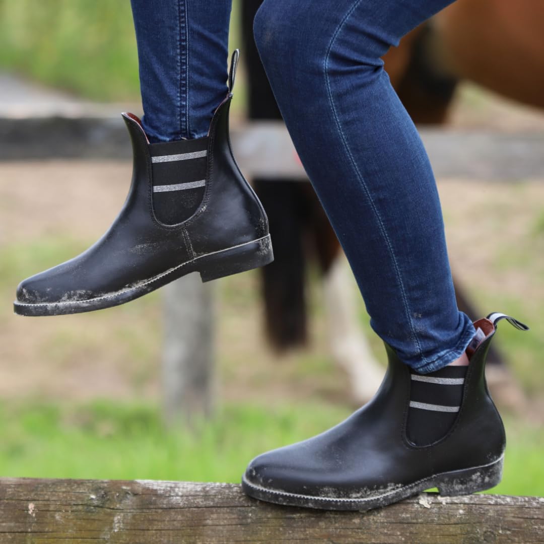 HKM - Jodhpurgummistiefel Style Lurex | Gummistiefeletten für Damen, Herren & Kinder | Regenstiefeletten mit Elastikeinsatz | wasserdichte Jodhpur-Stiefelette in Schwarz | Größe 30-45