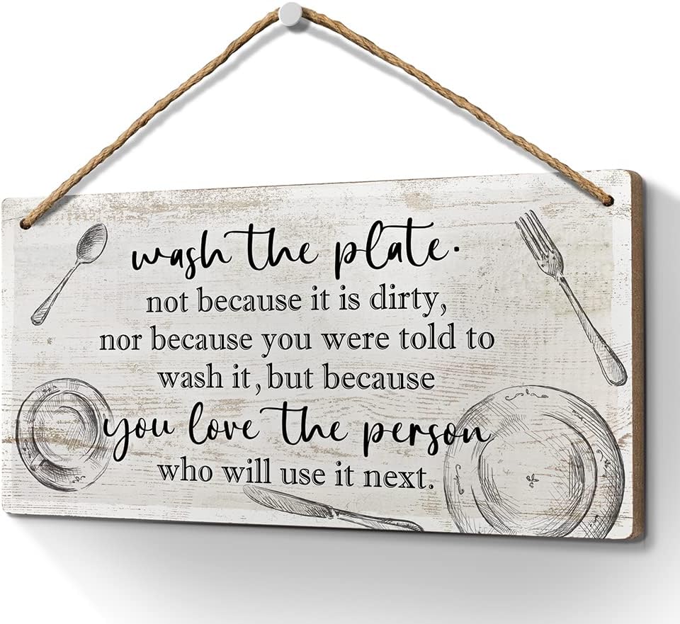 Heuhuww Kitchen Wall Decor SignWash the Plate 6x12 Inch