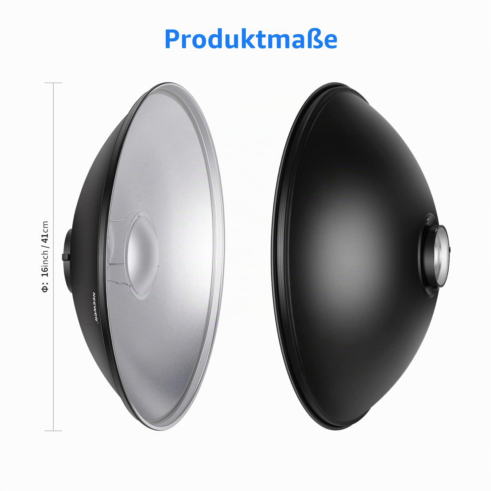 NEEWER 16"/41cm Aluminium Standard Reflektor Beauty Dish mit weißem Diffusor Socke kompatibel mit Bowens Mount Studio Stroboskop Blitzlicht, NEEWER Vision 4 ML300 S101-300W S101-400W etc