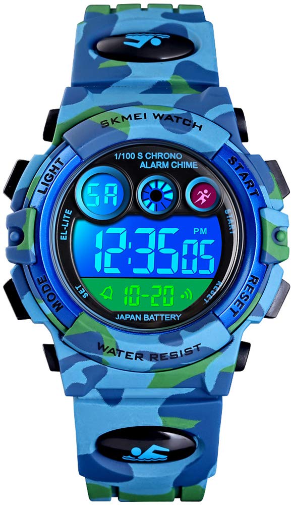 Kids Sport Watches LED Electronic Digital Watch Multifunction 50M Waterproof 2 Time Stopwatch Colorful Backlight Wristwatch (B Blue Camouflage) (B07ZCLPM4Y) Amazon Price History, Amazon Price Tracker