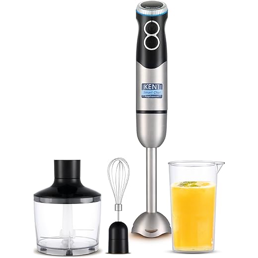 KENT Hand Blender Plus Chopper 450 W | Variable Speed Control | Turbo Switch for Fast Blending & Chopping | Hot & Cold Blending | Low Noise DC Motor | Multiple Attachments Chopper, Whisker & Jar