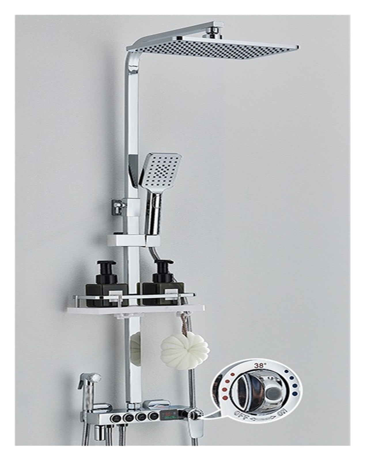 Soywim Chrome 4Ways A Shower System, Digital Display Bathroom Shower System,Thermostatic Faucet Black Set,Modern Rainfall Tap For(Chrome 4Ways A)
