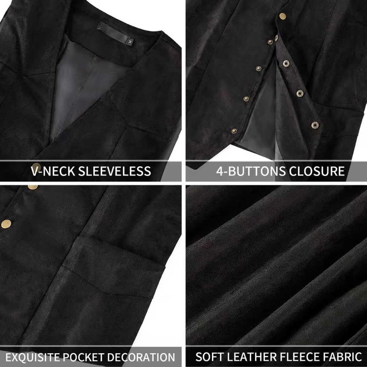 5 Pcs Cowboy Outfit for Men Cowboy Costume Western Vest Hat and Accessories for Halloween Wild West Party - Image 4