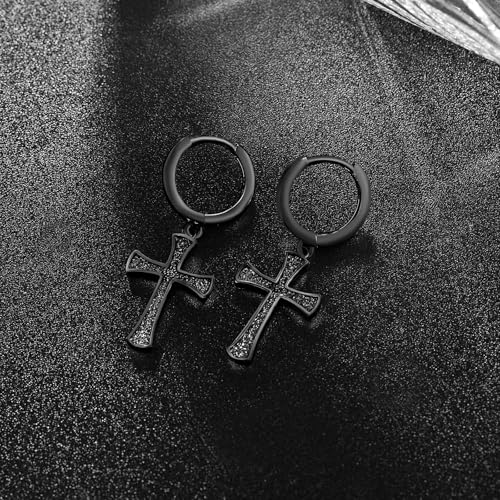 Cross Earrings 925 Sterling Silver/Black/Gold Cross Hoop Earrings Unisex Cross Earrings Jewelry Gifts for Men Women3