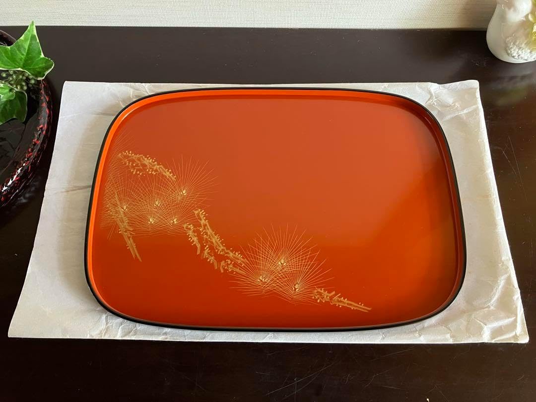 輪島塗　お盆　風花沈盆　新品未使用 飾盆（尺一）桜に富士 沈金 輪島塗 金 赤富士山と桜のお盆 直径 輪島塗