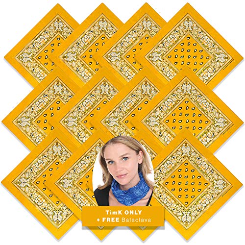 Basico Cotton Cowboy Paisley Bandanas One Dozen 12pk (12pk Paisley- Gold, 22"X22" One Size)