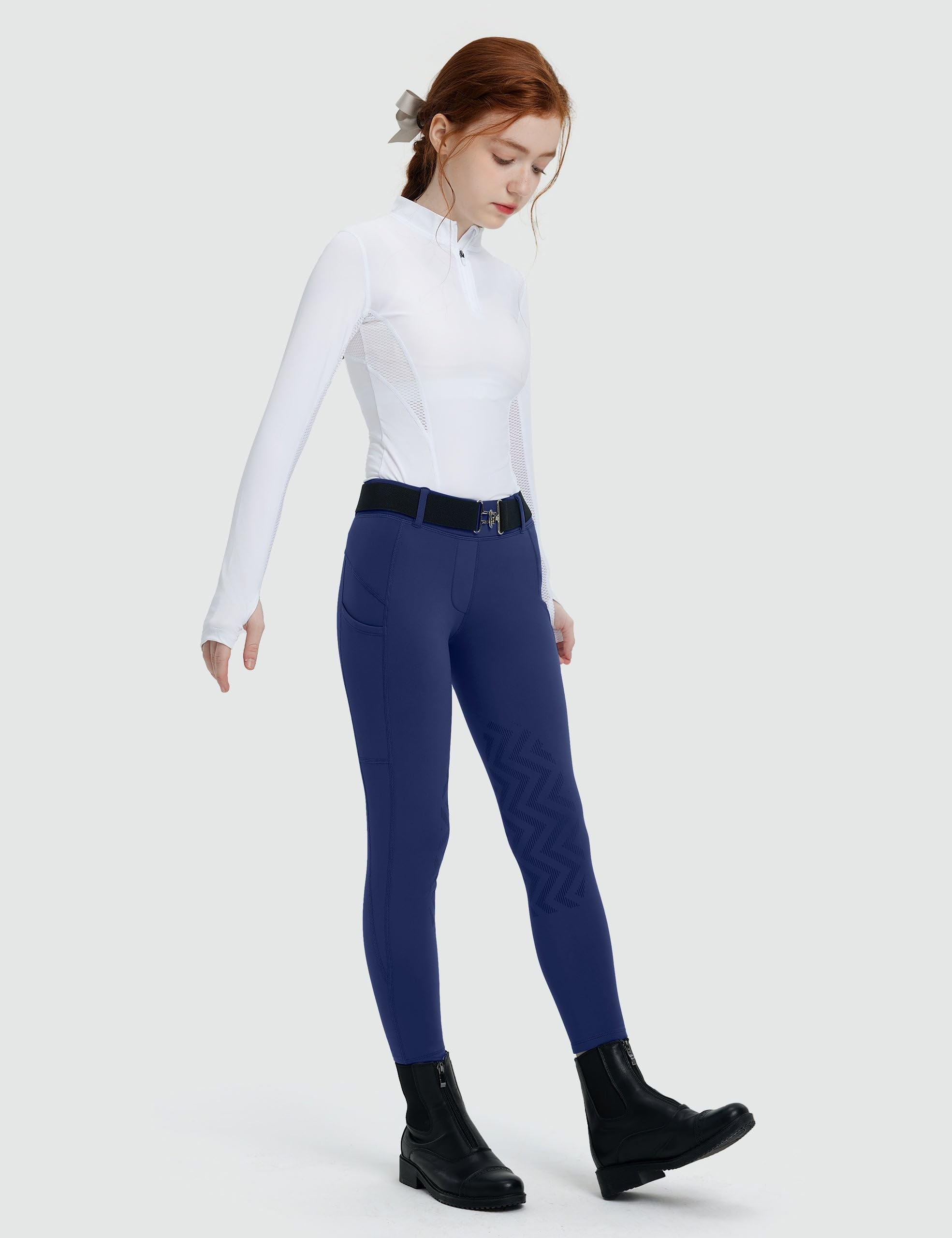 FitsT4 Sports Pantalon d'équitation en polaire pour filles - Avec poches - Avec empiècement au genou