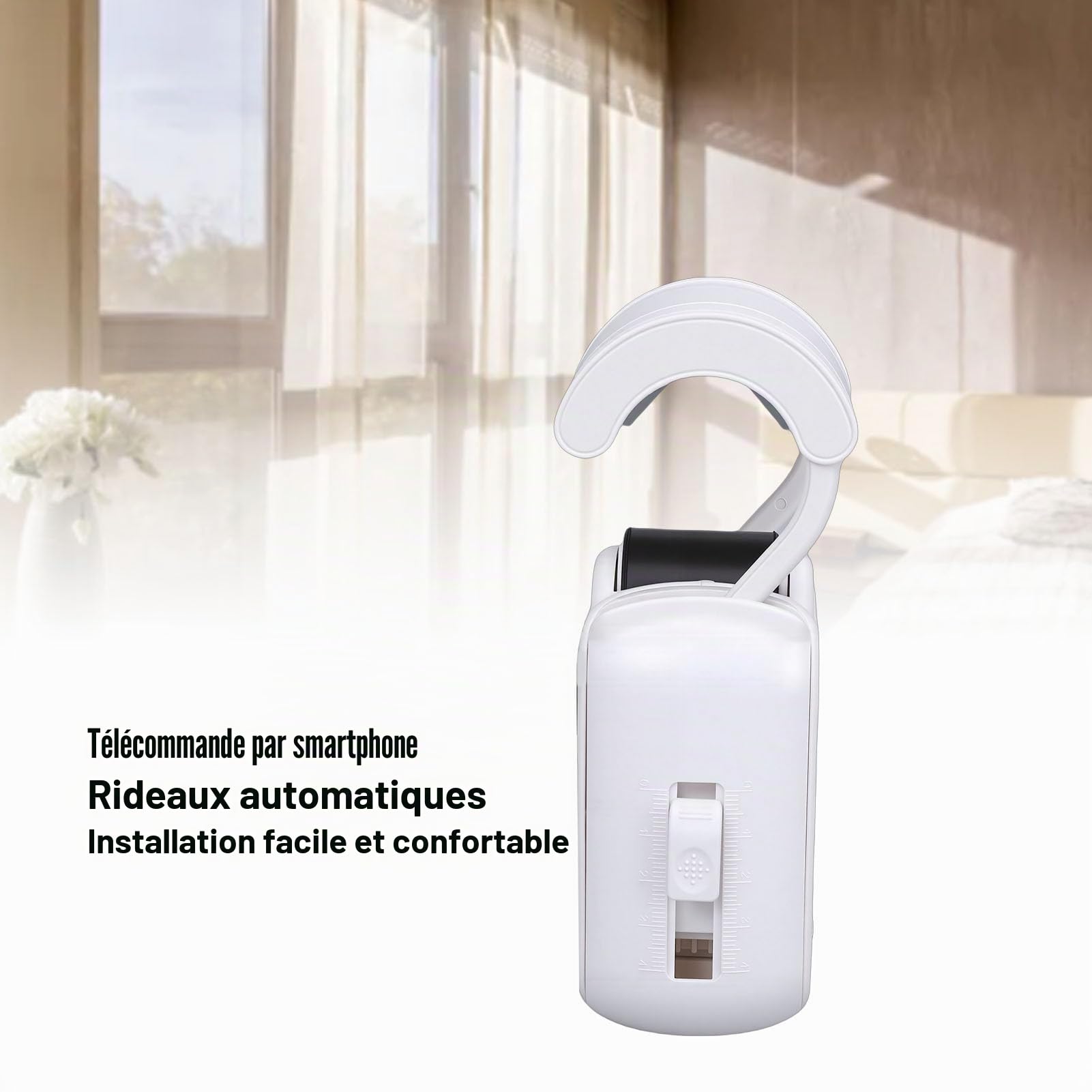 AUNMAS Ouvre-Rideau Automatique, Robot de Rideau électrique Intelligent avec Contrôle par Application pour, Moteur Silencieux sans Perceuse avec Batterie 5200 MAh pour Fenêtre de
