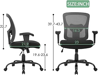 BestOffice Big and Tall Office Chair 500lbs Desk Chair Mesh Computer Chair with Lumbar Support Wide Seat Adjust Arms Rolling Swivel High Back Task Executive Ergonomic Chair for Home Office (Grey)