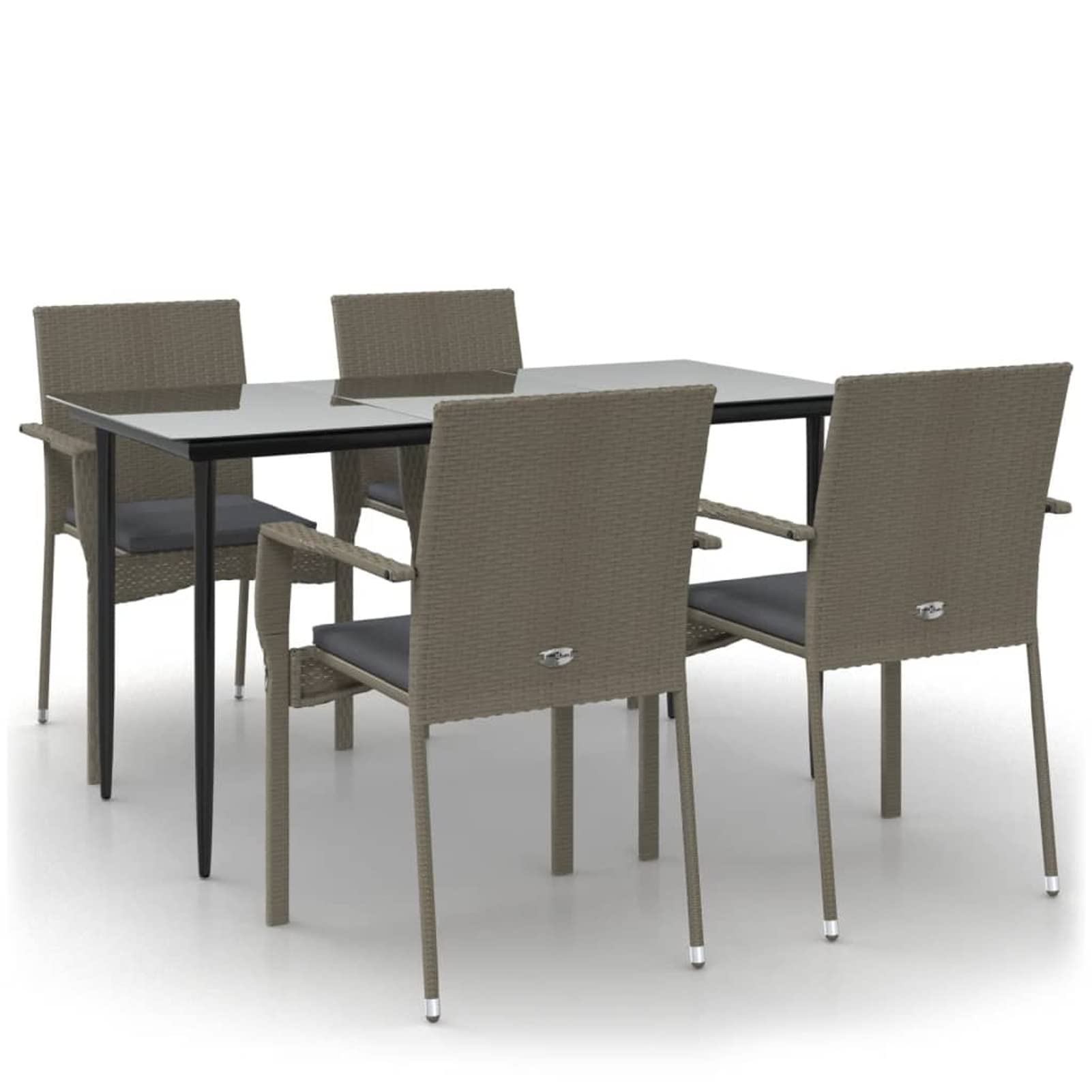 3185127 Set da Pranzo Giardino 5pz Nero e Grigio con Cuscini Polyrattan Testata in Legno,Testata Letto Matrimoniale Muebles Dormitorio Spalliera Letto Testiere per Letto Matrimoniale