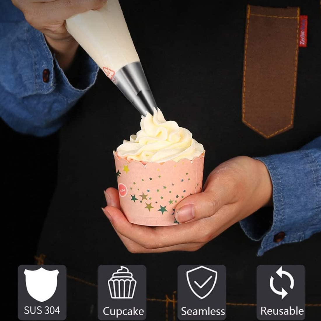 Lot de 6 grandes douilles professionnelles (580, 2D, 2C, 1M，1A，6B) pour la décoration de gâteaux et cupcakes - Compatible poche à douille, churro, donuts, Multicolore