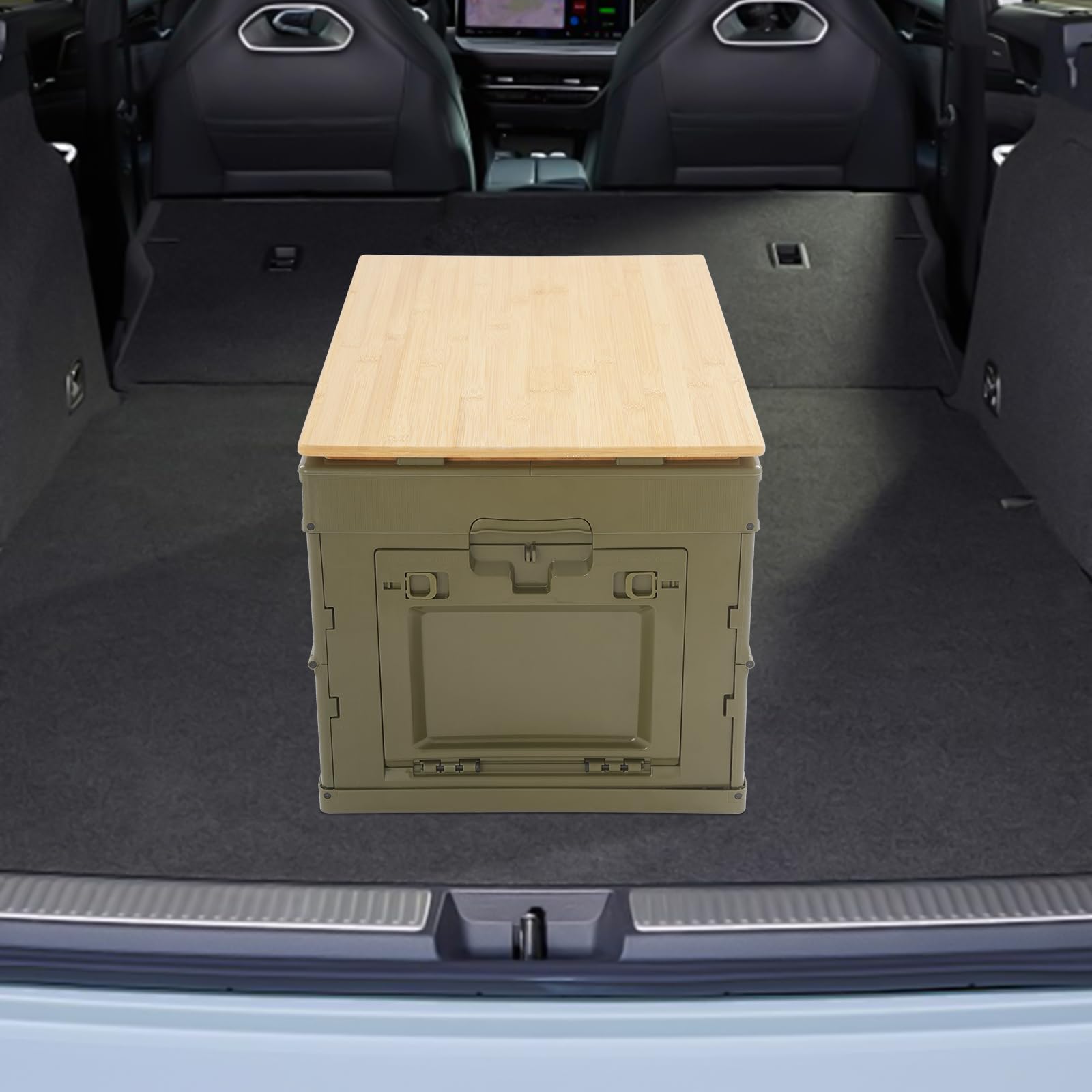 YeeLimn Folding Storage Box with Bamboo Board, 65L Capacity, Portable Organizer and Camp Table, Durable PP Plastic with Handles for Easy Moving