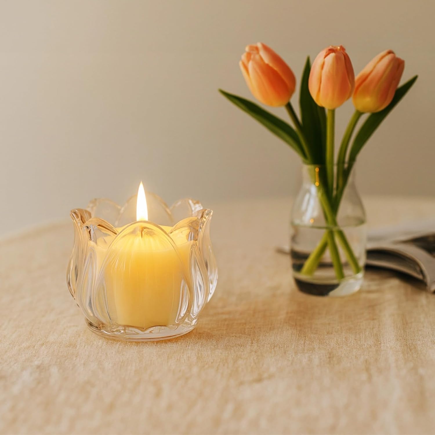 Candle Holders, 6 Pcs Glass Design, Votive Tealight Candlesticks for Dining Party Wedding Decor