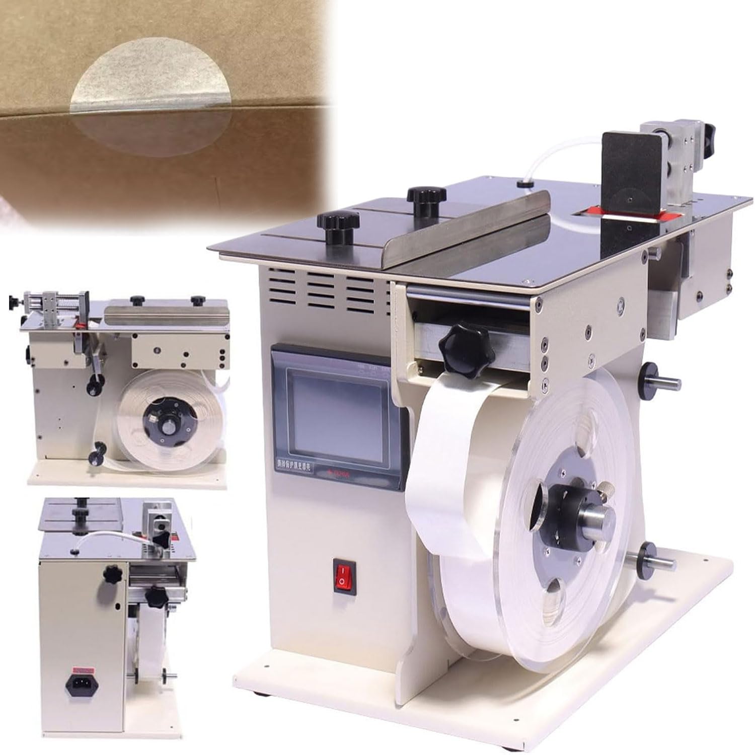Etichettatrice automatica ad angolo retto - Applicatore di etichette ad angolo a 90° staccabile con regolazione velocità/lunghezza, 20-40 fogli/min, touch screen per uso in fabbrica