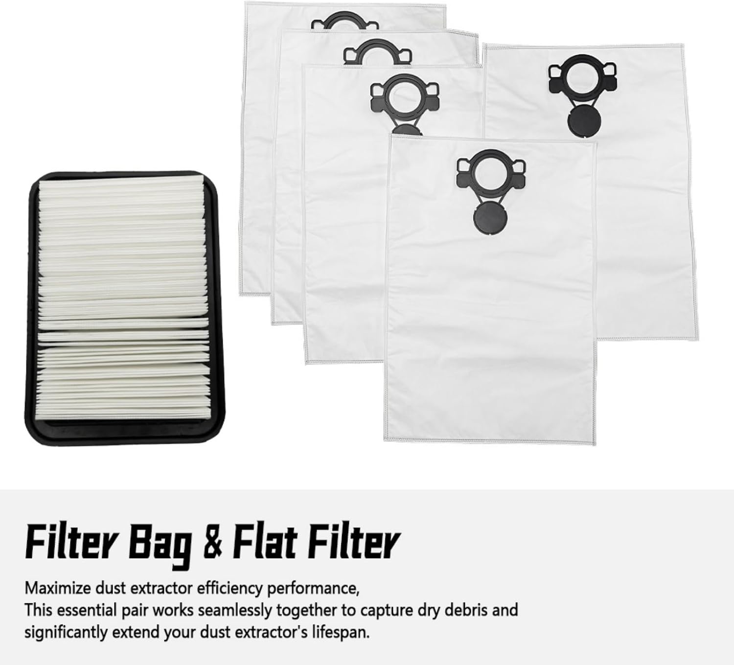 W107418353 Filter Bag & Main Flat Filter W107418351 Compatible with Makita VC4210 VC4210L VC4210M Wet/Dry Dust Extractor Vacuum Dust Collector Bags