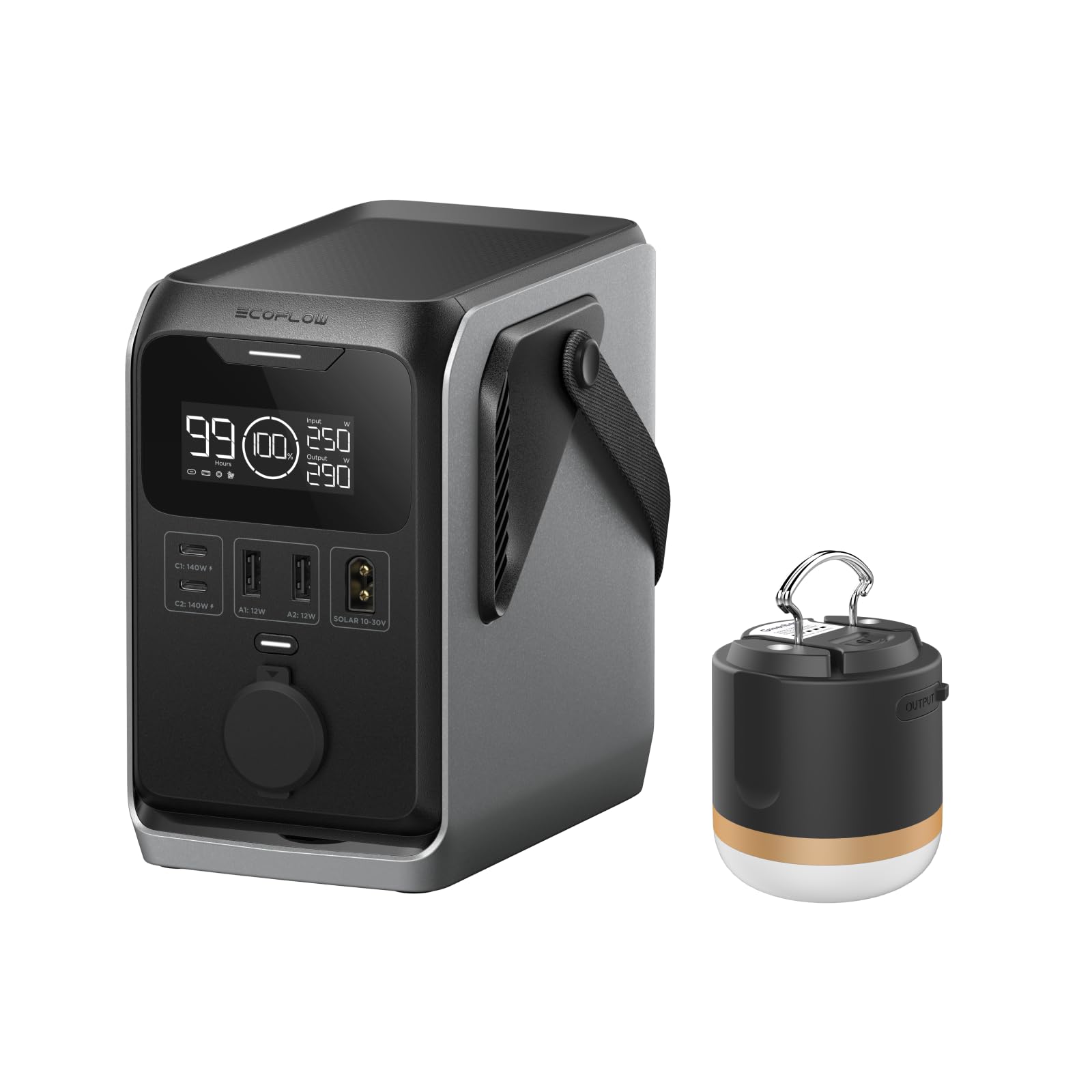 ECOFLOW Trail 300 DC Portable Power Station with Camping Light, 288Wh Ultra-light LiFePO4 Battery Bank, 300W Solar Generator
