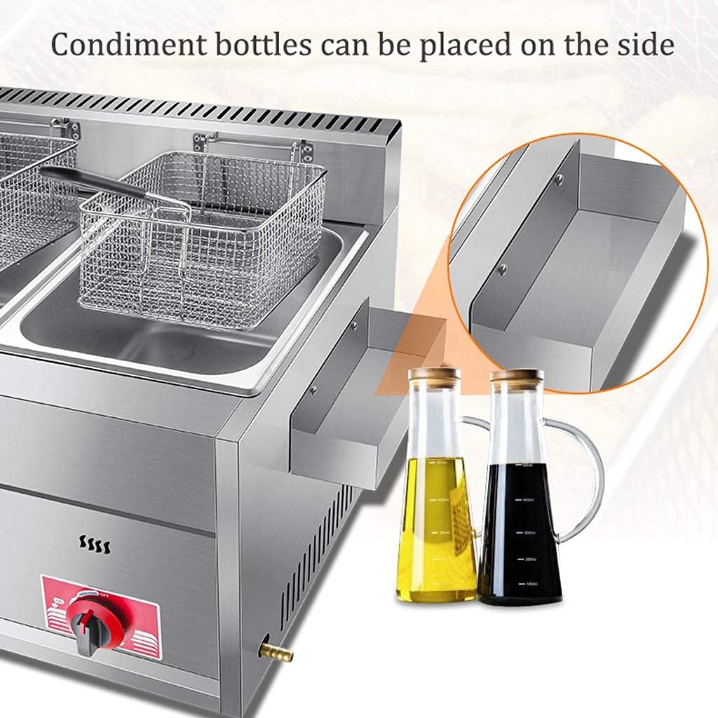 Fat Fryer Basket, Commercial Deep Fryer, 12L, Gas Fryer, Large Capacity, Double Fryer, Stainless Steel, LPG Deep Fryer with 2 Baskets and Lids for Home, Kitchen