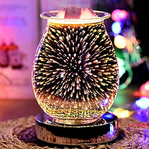 UNISOPH Glass Electric Wax Melt Burner, 3D Aroma Lamp Fireworks Effect with Touch Night Light, Oil Burner for Home Office Bedroom Cover