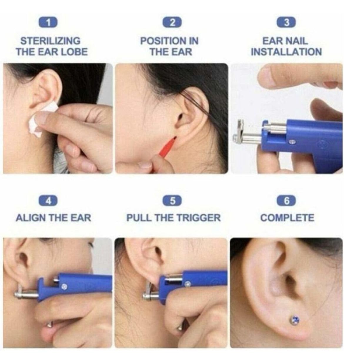 EPITECH MART Professional Steel Ear Nose Body Blue Color Piercing Gun Shots Tool Kit Set 2