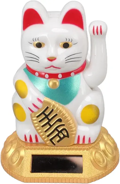 Solar-Powered Lucky Cat Maneki Neko Figurine with Waving Arm for Good Fortune