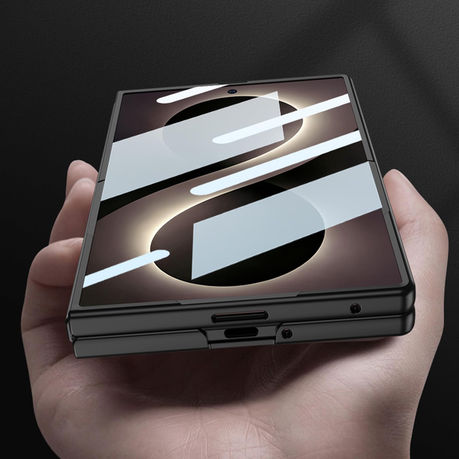 Smukłe etui do Samsung Galaxy Z Fold 8, mały pasek na palec design mini stojak etui osłona ekranu osłona obiektywu osłona, szare
