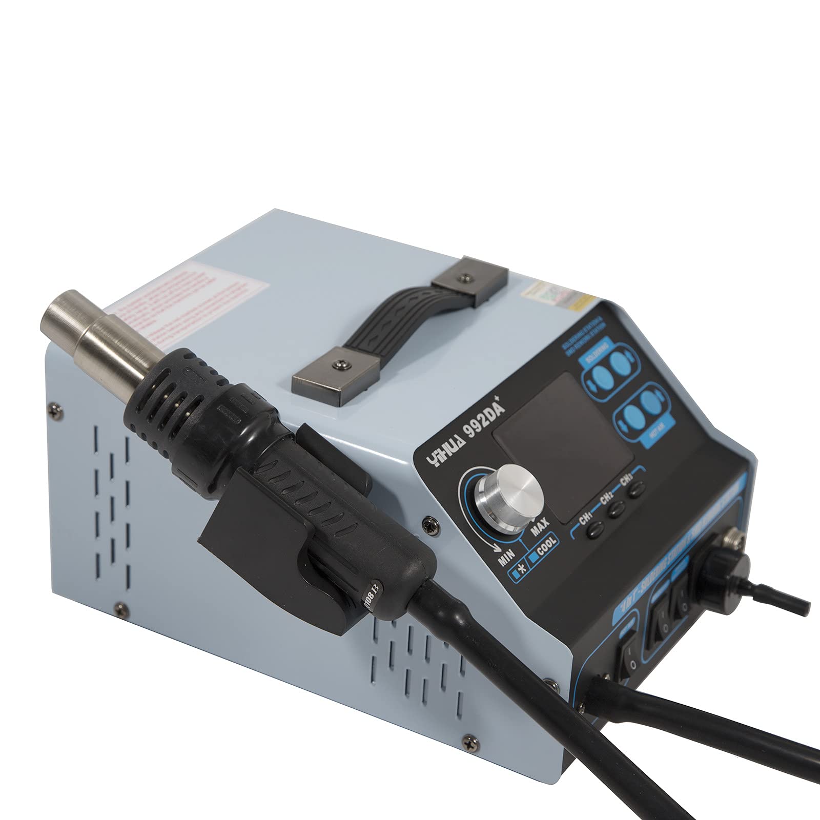 780 W 992DA+ BGA Rework stacja lutownicza SMD pistolet na gorące powietrze, sztyft do lutowania, stacja naprawcza gorącego powietrza i stacja lutownicza, zakres temperatur 100-480°C, wyświetlacz LCD