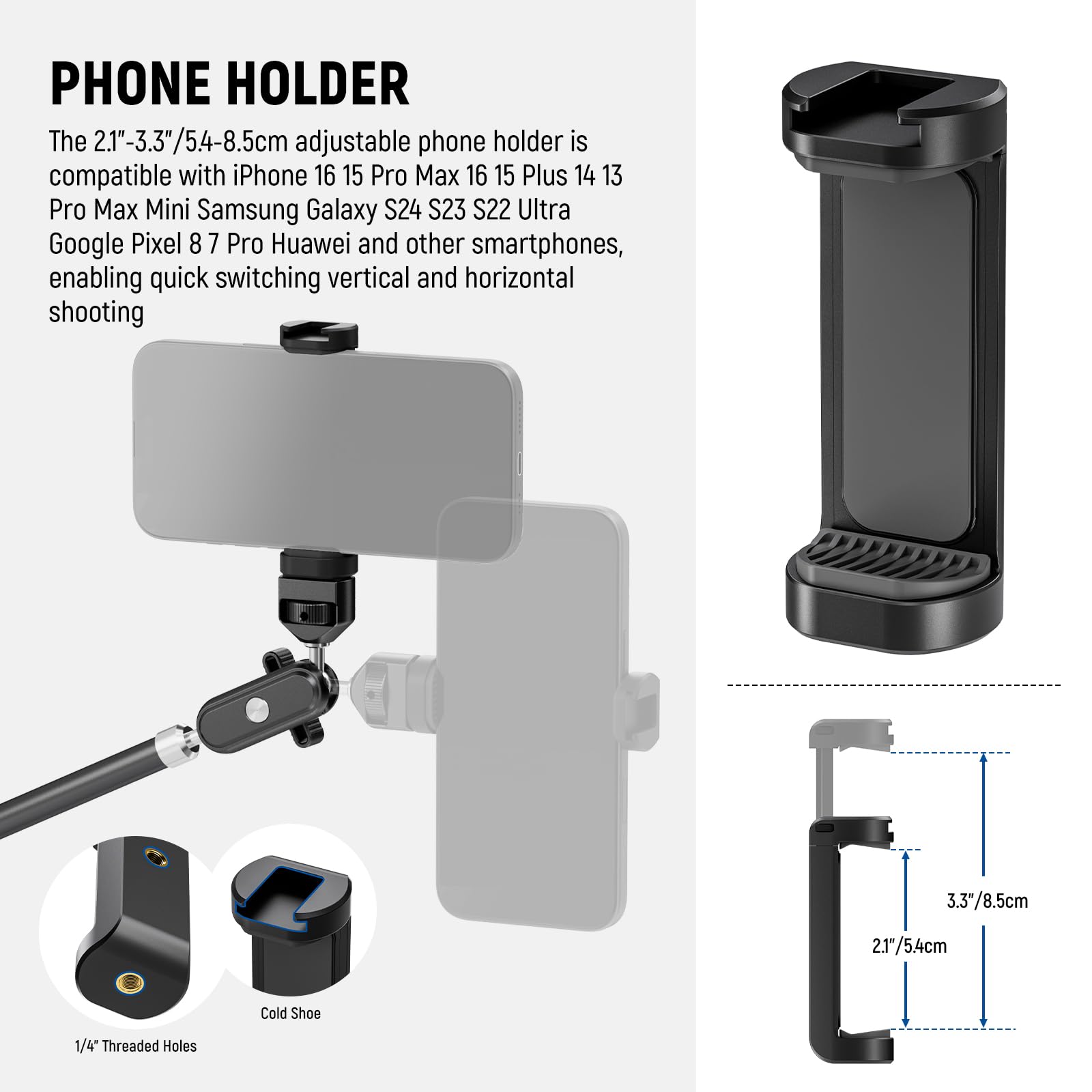 Braccio Magico NEEWER 75cm Con Super Clamp E Supporto Telefono – Per Fotocamera DSLR, Action Cam E Luce LED