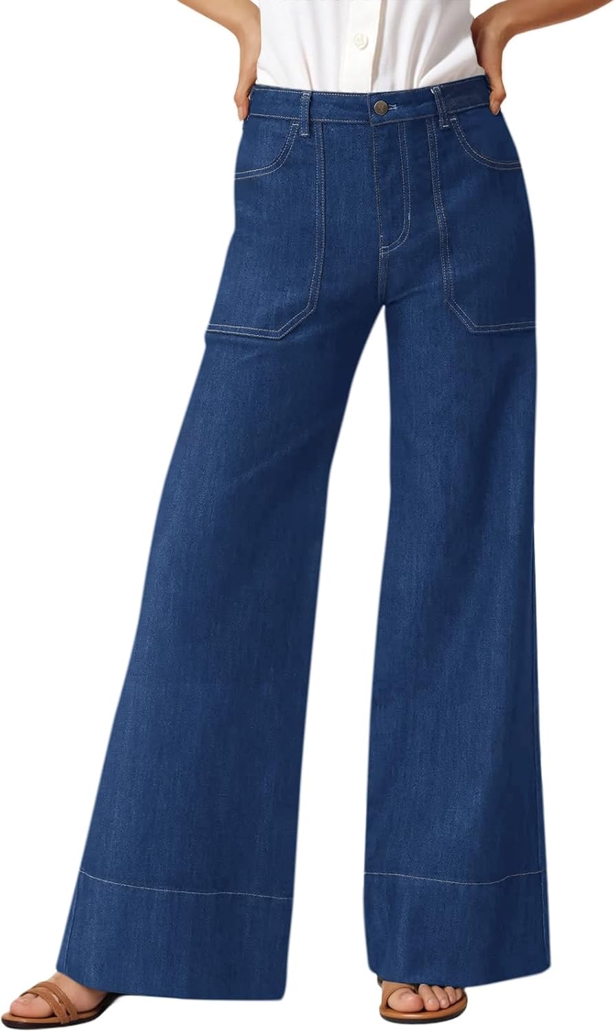 Cicy Bell Womens Wide Leg Jeans Baggy Casual High Waisted Boyfriend Loose Denim Pants with Pockets