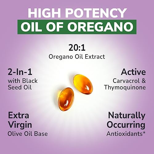 Miniatura 2 de Aceite de orégano de 10000 mg con aceite de semilla negra, extracto 201, cosechado silvestre, contiene carvacrol, sin OMG, suplemento de extracto de