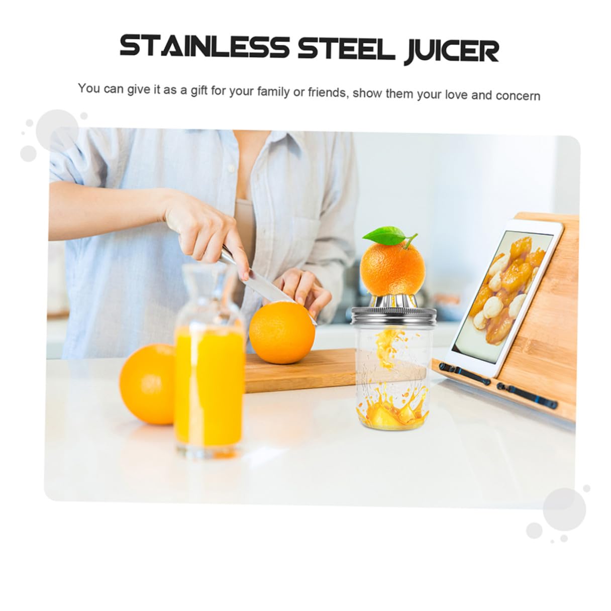 Spremiagrumi Manuale 2 Pezzi in Acciaio Inox e Vetro per Cucina Domestica, Capacità 280ml e 480ml, Facile da Pulire da Conservare
