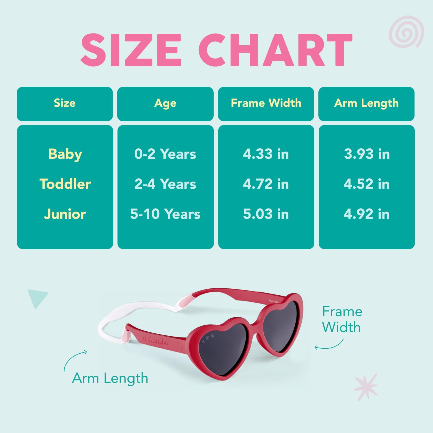 ROSHAMBO Unzerbrechliche Baby-Sonnenbrille in Herzform mit Riemen – Kleinkinder 0–24 Monate Mädchen Jungen 2–4 Jahre – polarisierte Gläser