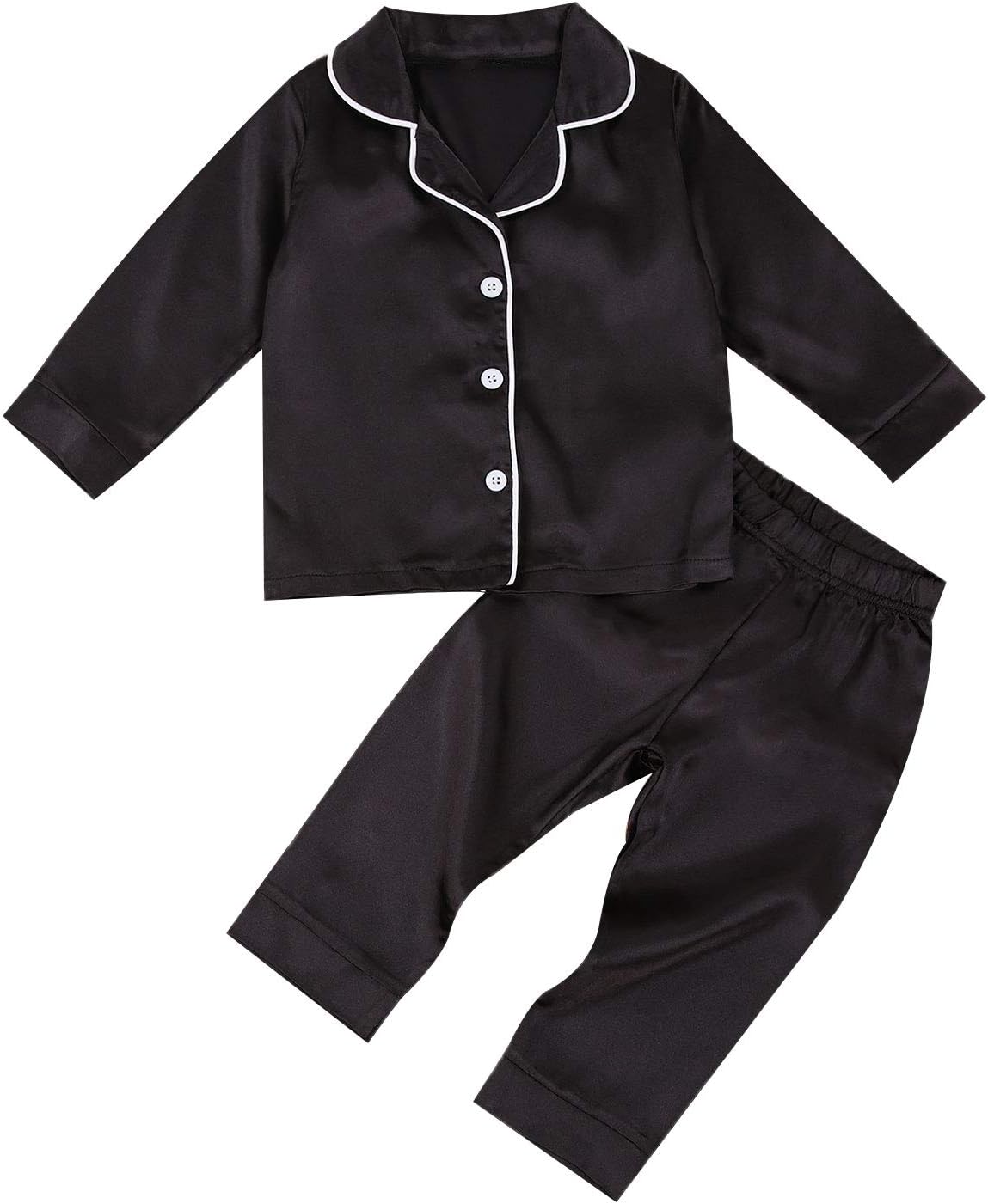 Multitrust Baby Girls Boys Silk Pajamas Set Solid Long Sleeve Button Down Shirts Tops and Pants Infant Satin Pj Lounge Sets
