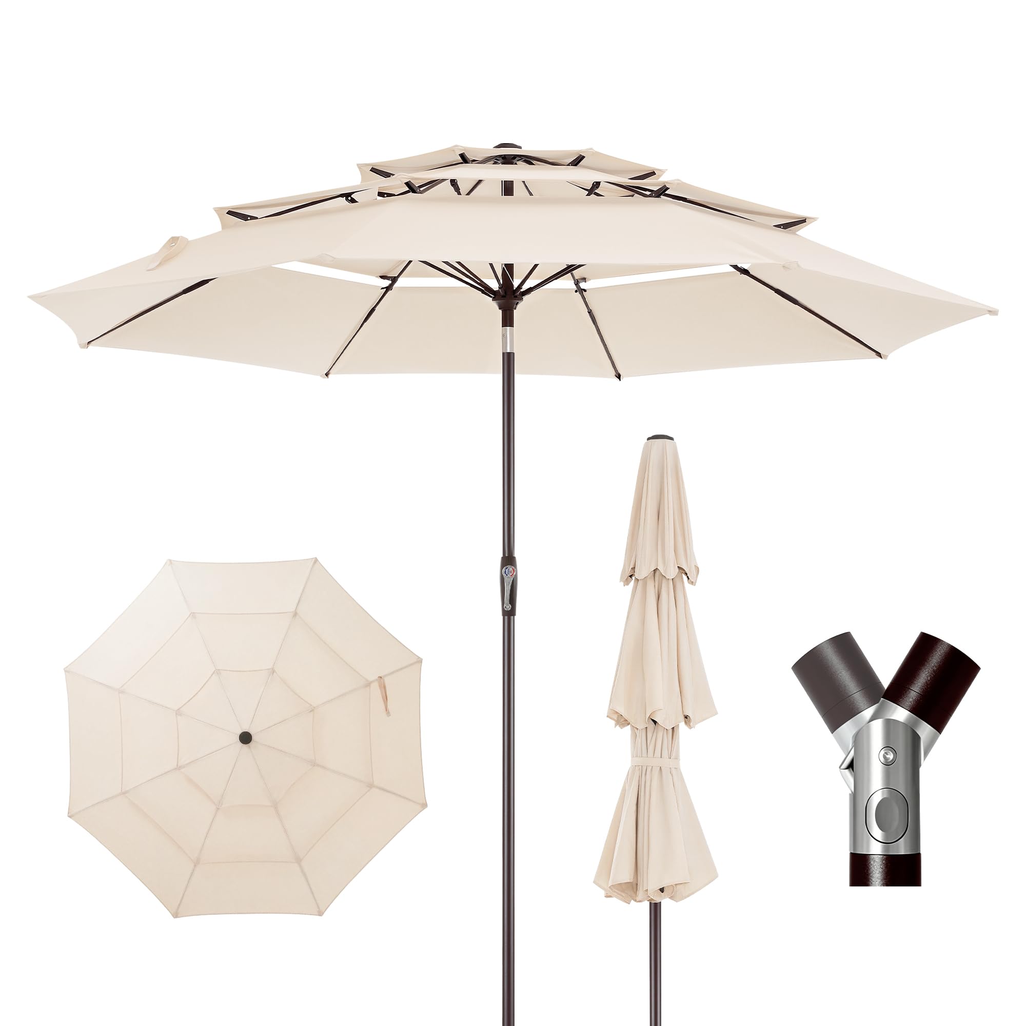 LUE BONA Sombrilla de Terraza, Sombrilla de Jardín de 300 cm, Toldo Ventilado de Tres Capas, Ángulo Ajustable, 8 Varillas y Manivela, Diseño Resistente al Viento
