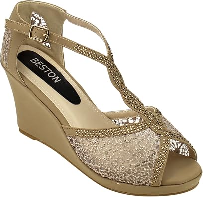 BESTON Top Moda Lord-8 Women's Platform Wedge Heel Peep Toe Criss Cross Sandals