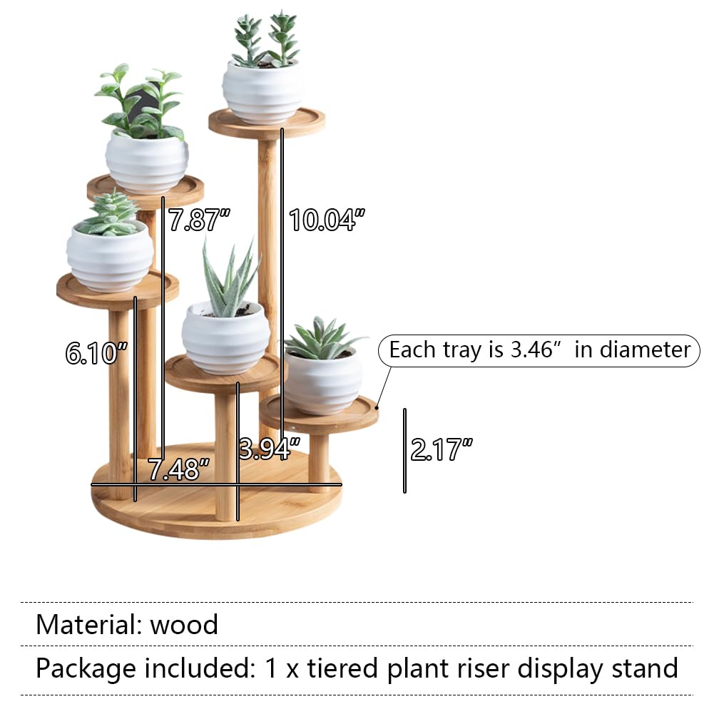 ® Soporte elevador de plantas de madera de 5 niveles, soporte de mesa para macetas de plantas, soporte de bambú para plantas suculentas, soporte elevador para macetas, soporte para exhibición de 6