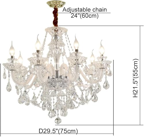 Miniatura 5 de Durahonn Moderno candelabro de cristal transparente K9, lámpara colgante de cristal transparente de lujo, 8 luces, iluminación de techo de cristal