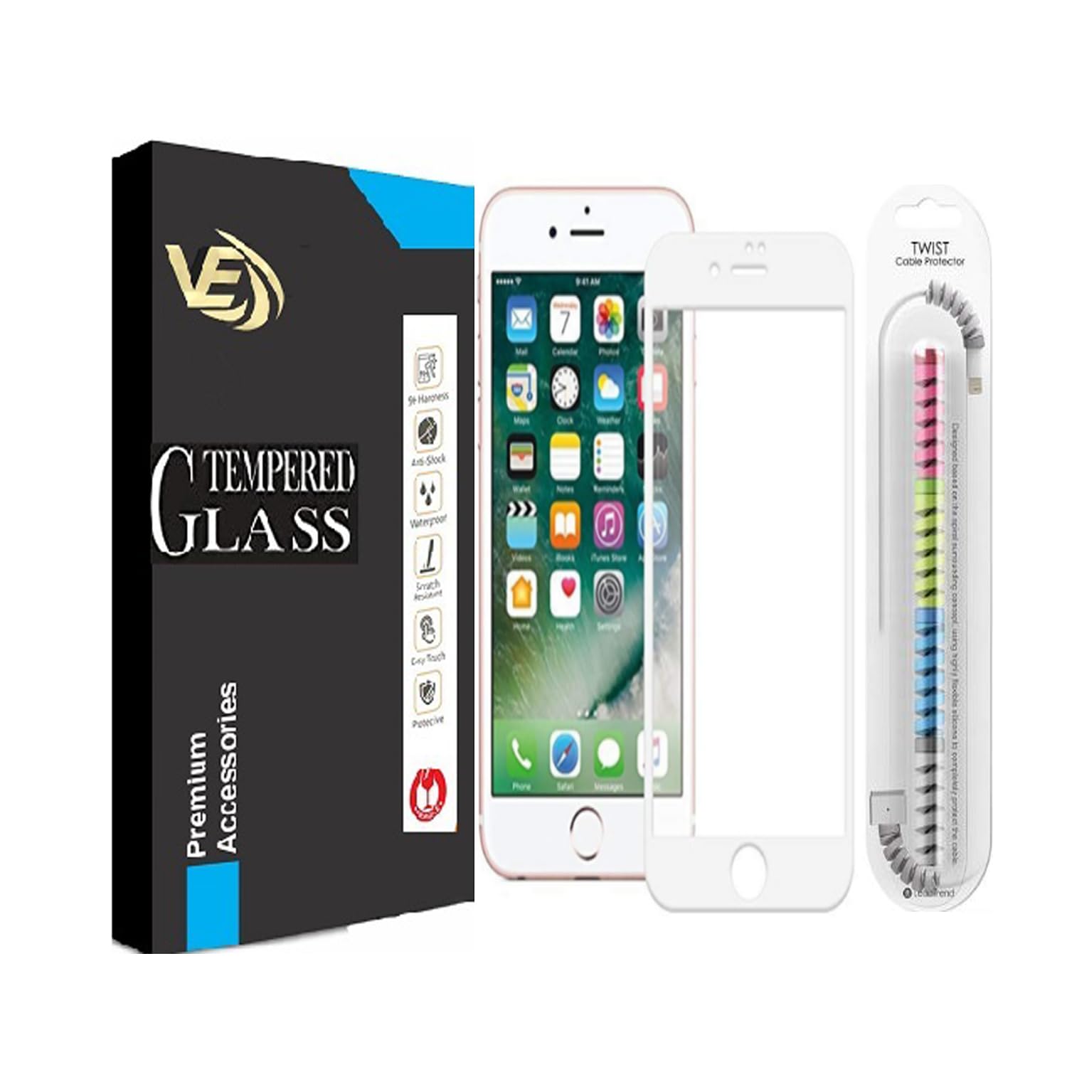 VILLA Edge To Edge Tempered Glass for Apple iPhone 7 Plus, OG Tempered Glass with Cable Protector (Pack of 1) (B093C19MSM) Amazon Price History, Amazon Price Tracker