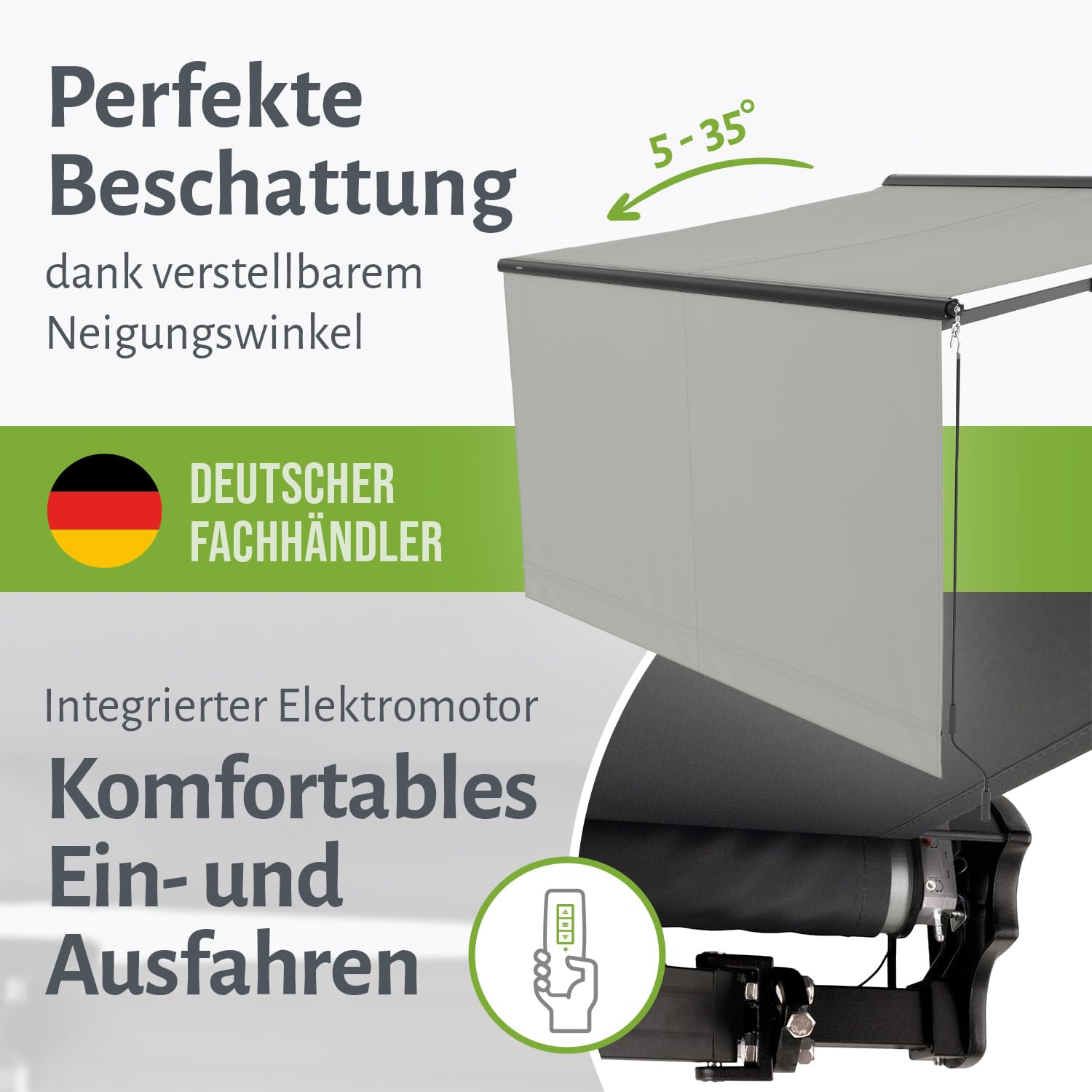 empasa Elektrische Kassettenmarkise 'Expert' Gelenkarmmarkise Markise Sonnenschutz mit manuell ausfahrbarem Volant, komplett vormontiert, Farbe:anthrazit, Größe:2.5 x 2 m