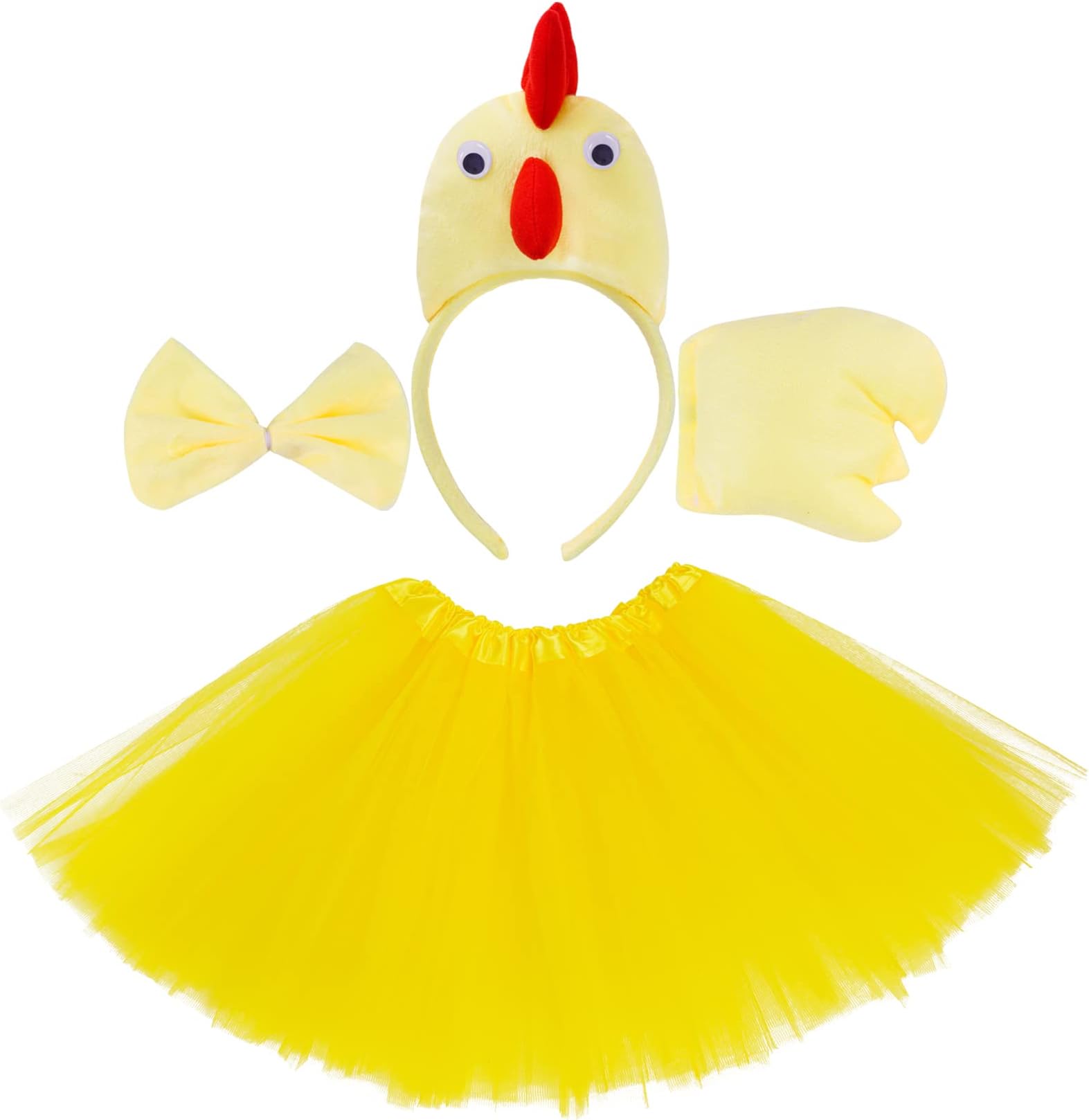 Chicken 3D Animal Costume 3D Chick Headband Bowtie Tail Tutu Set for Halloween Christmas Cosplay Party
