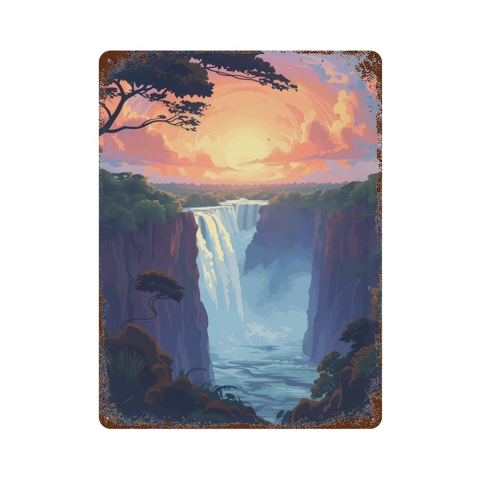 Dreamy Victoria Falls Vintage Wall Sign 15.7"x11.8", Rust Effect Metal Decor for Farmhouse, Kitchen And Entryway Decor